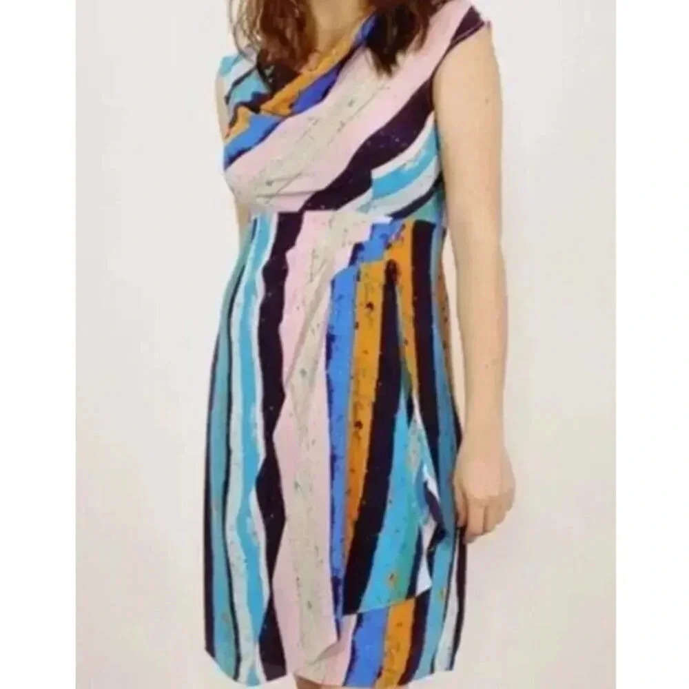 Plenty by Tracy Reese Anthropologie Stripe Colorful Dress Silk Size 10 Women's